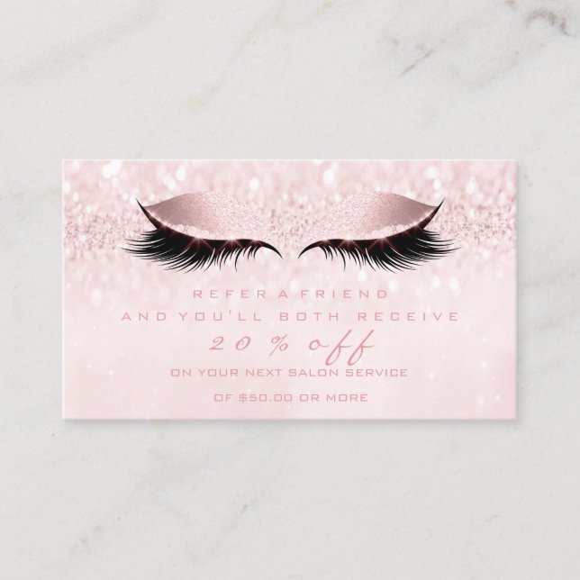 Salon Referenzkarte Makeup Pink Girly Lash Studio Empfehlungskarte (Vorderseite)