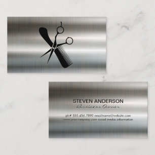 Salon-Schere und Comb-Logo Metallic Visitenkarte