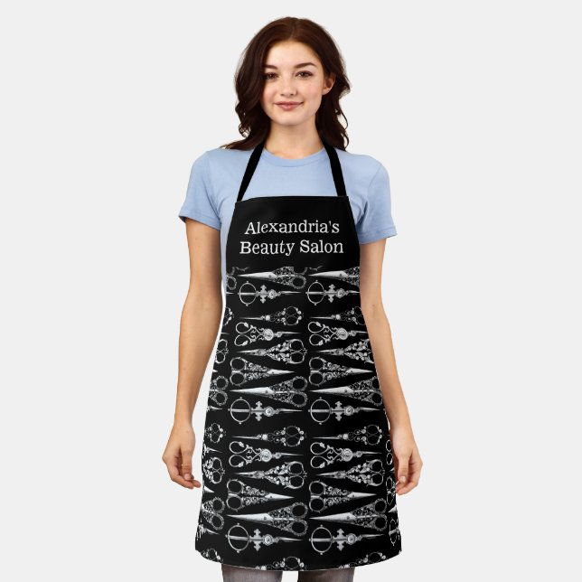 Salon Schürze Black Scissors Custom Salon Name (Getragen)