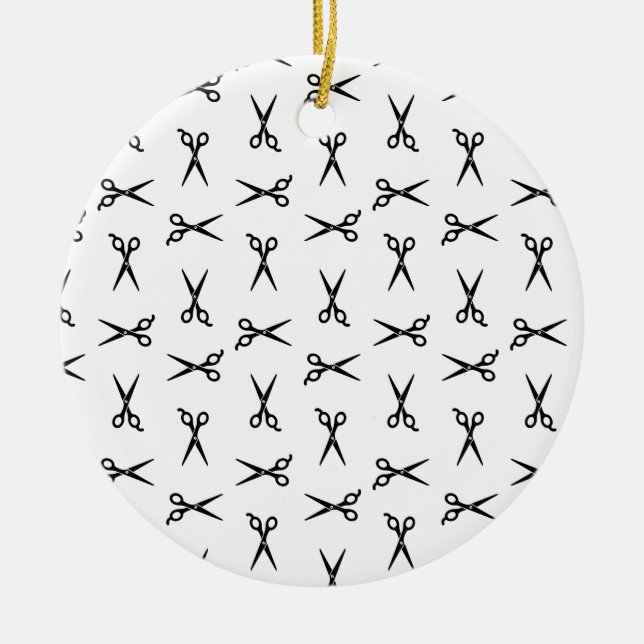 Salon Scissors Barbershop CUSTOM HINTERGRUNDFARBE Keramik Ornament (Vorne)