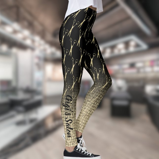 Salon Scissors Gold Glitzer Gradient Monogram Leggings (Von Creator hochgeladen)