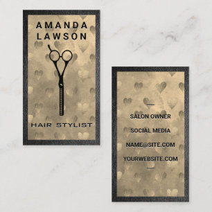 Salon Scissors Goldenes Herzmuster Ledertrimm Visitenkarte