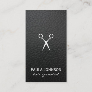 Salon Shears Lush Black Leather Print Visitenkarte
