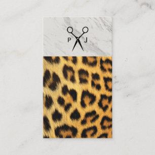 Salon Shears Monogram Marble Trim Cheetah Visitenkarte