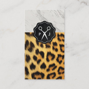 Salon Shears Monogram Marble Trim Cheetah Visitenkarte