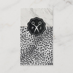 Salon Shears Monogram Marble Trim Leopard Visitenkarte