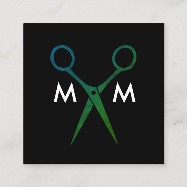 Salon Shears Monogram Quadratische Visitenkarte (Vorderseite)