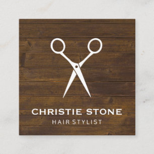 Salon Shears Rustic Wood Quadratische Visitenkarte