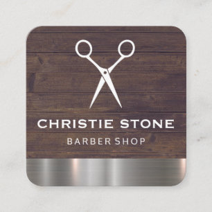 Salon Shears Rustikale Holzmetallschneide Quadratische Visitenkarte