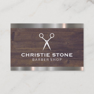 Salon Shears Rustikale Holzmetallschneide Visitenkarte