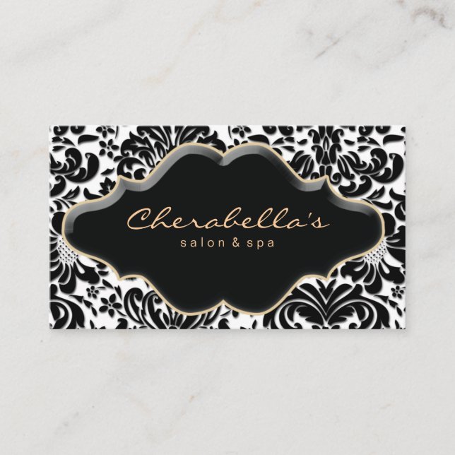 Salon Spa Business Card Bronze Gold Damask Visitenkarte (Vorderseite)
