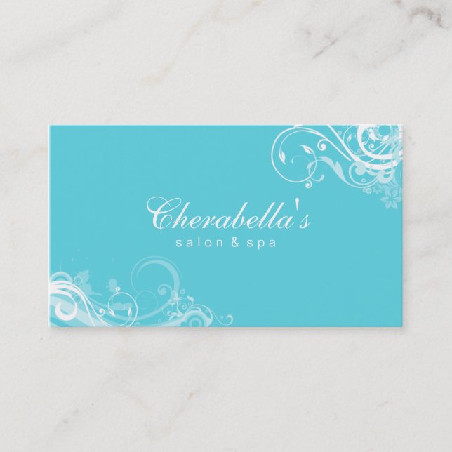 Salon Spa Floral Business Card Swirls Blue Visitenkarte (Vorderseite)