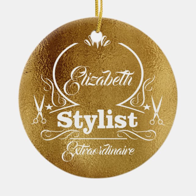 Salon Stylist Friseur Monogram Modern Gold Keramik Ornament (Vorne)
