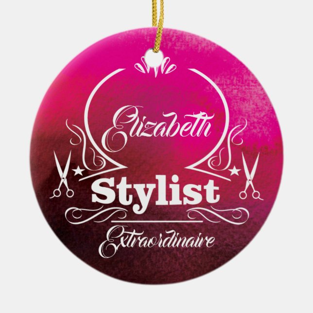Salon-Stylist-Friseur-Monogramm-modernes Rosa Keramik Ornament (Vorne)