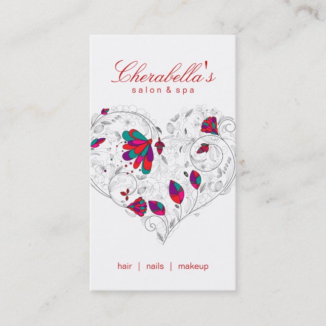 Salon-Wellness-Center-Blumenherz-rotes buntes Visitenkarte (Vorderseite)