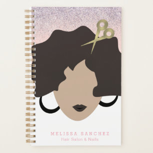 Salon Woman Brown Hair Imitate Gold Glitzer Beauty Planer