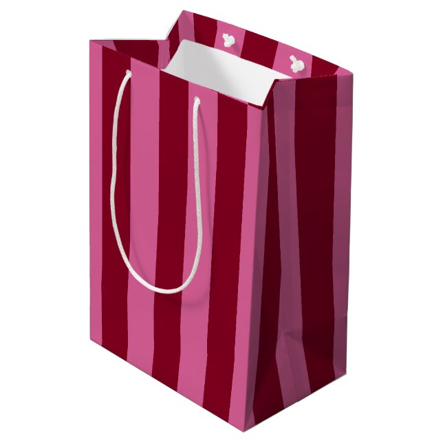 Salsa Flamingo Pink Stripe Mittlere Geschenktüte (Rückseite Schrägansicht)
