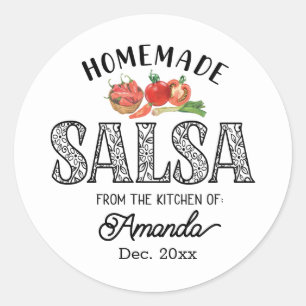 Salsa Homemade aus der Küche des Namens Jar lid Runder Aufkleber