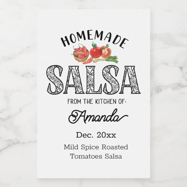 Salsa Homemade aus der Küche des Namens Lebensmitteletikett (Einzelnes Label)