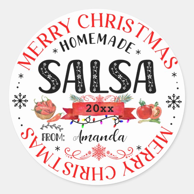 Salsa Homemade Frohe Weihnachtsname Jar lid Runder Aufkleber (Vorderseite)