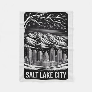 Salt Lake City Skyline Schwarz-Weiß-Holzschnitt Fleecedecke