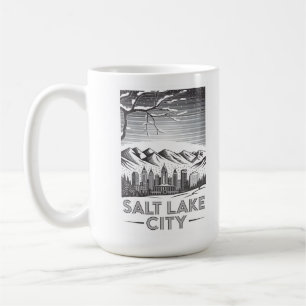 Salt Lake City Skyline Schwarz-Weiß-Holzschnitt  Kaffeetasse