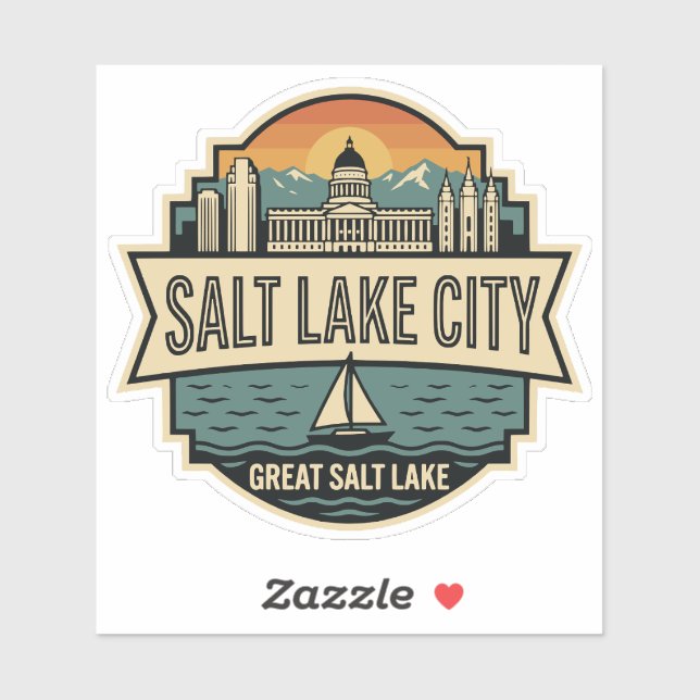Salt Lake City Skyline Utah Retro Badge  Aufkleber (Blatt)