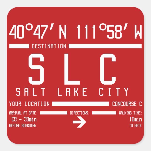 Salt Lake City SLC IATA Airport Code Quadratischer Aufkleber (Vorderseite)