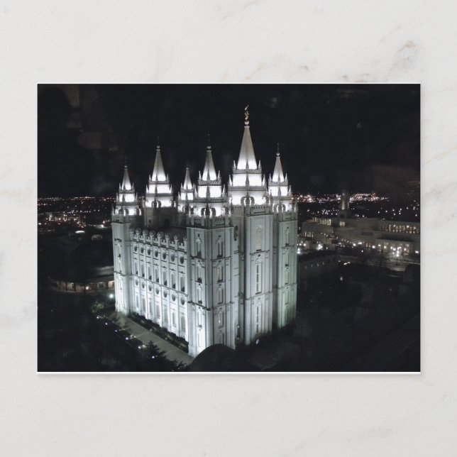 Salt Lake City Temple in der Nacht. Postkarte (Vorderseite)