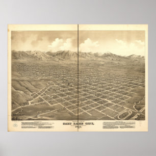 Salt Lake City Utah 1875 Antique Panoramabalkarte Poster