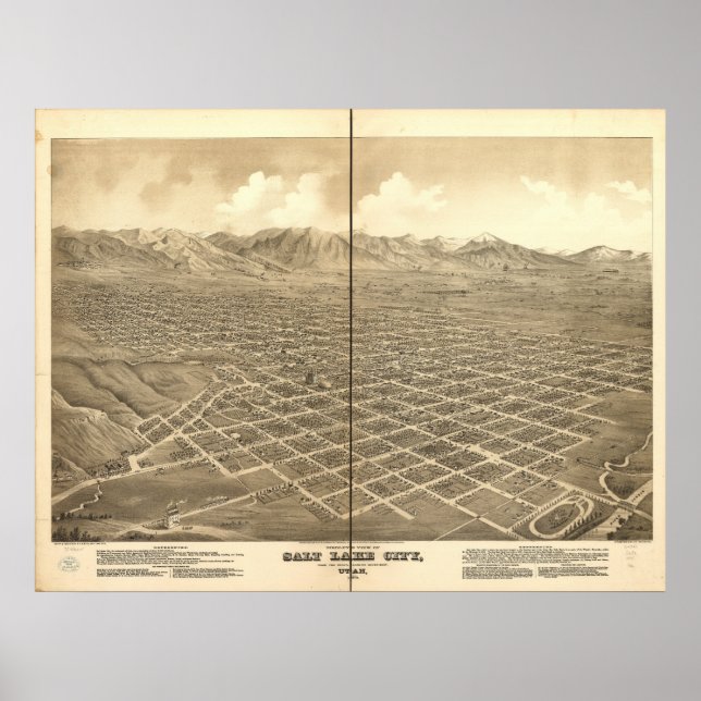 Salt Lake City Utah 1875 Antique Panoramabalkarte Poster (Vorne)