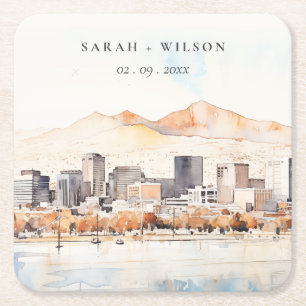 Salt Lake City, Utah Aquarell-Landschaft-Hochzeit Rechteckiger Pappuntersetzer