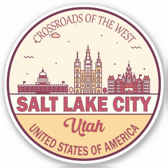 Salt Lake City Utah City Skyline Emblem Aufkleber (Vorderseite)