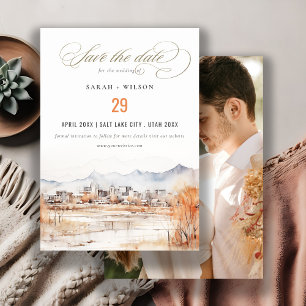 Salt Lake City Utah Foto Wasserfarbe Hochzeit Save The Date