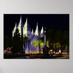 Salt Lake City Utah Mormon Tempel bei Nacht Poster