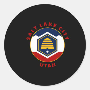 Salt Lake City Utah Neue Ut Flagge Bienenstock Url Runder Aufkleber