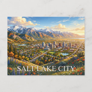 Salt Lake City Utah Reise Gebirgsstadt Panorama Postkarte