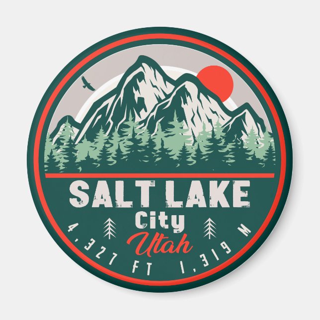 Salt Lake City Utah Retro Sunset Souvenirs 60er Magnet (Vorne)