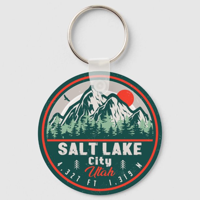 Salt Lake City Utah Retro Sunset Souvenirs 60er Schlüsselanhänger (Vorderseite)