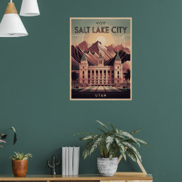 Salt Lake City Utah Retro Travel Poster