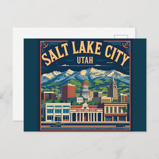 Salt Lake City Utah Retro Vintage Reisen Postkarte (Vorne/Hinten)