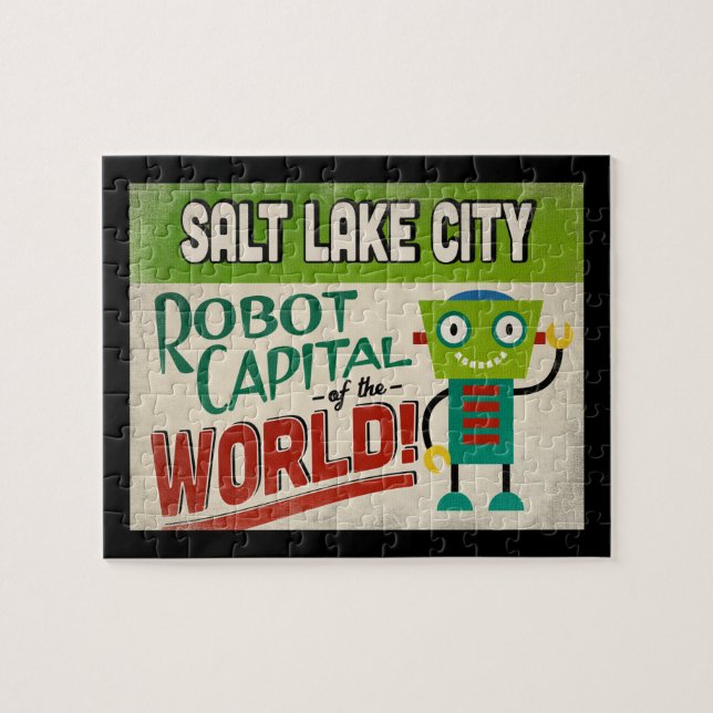Salt Lake City Utah Robot - Funny Vintag Puzzle (Horizontal)