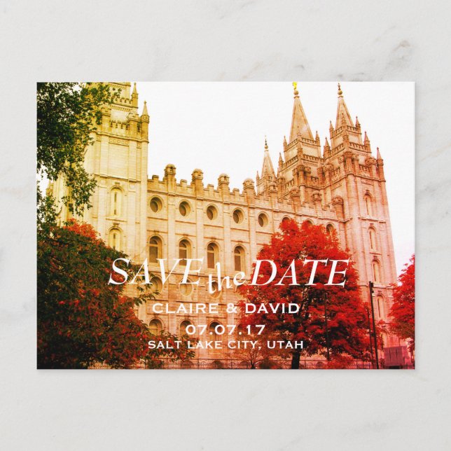Salt Lake City, Utah Temple Wedding Save the Date Ankündigungspostkarte (Vorderseite)