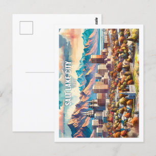 Salt Lake City Utah USA Berühmter Ort Aquarell Postkarte
