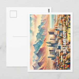 Salt Lake City Utah USA Berühmter Ort Aquarell Postkarte
