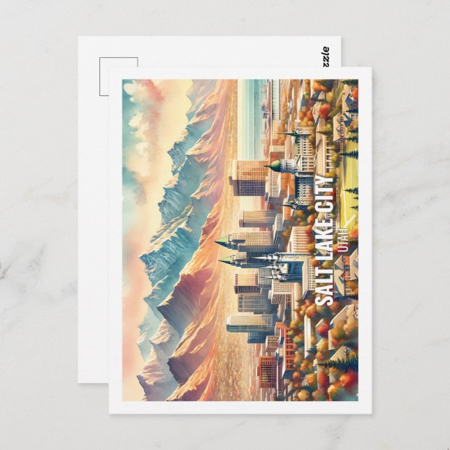 Salt Lake City Utah USA Famous Place Wassercolor Postkarte (Vorne/Hinten)