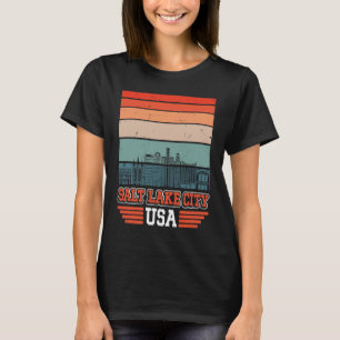 Salt Lake City Utah USA Retro Vintag Sunset Skyli T-Shirt