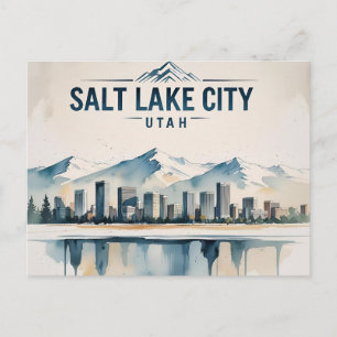 Salt Lake City Utah Vintage Aquarellbahn Postkarte