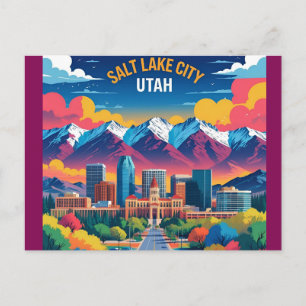 Salt Lake City Utah Vintage Aquarellbahn Postkarte