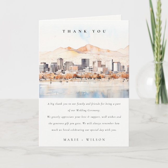 Salt Lake City, Utah Watercolor Landscape Wedding Dankeskarte (Vorderseite)